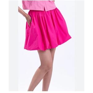 I.N San Francisco High Rise Pleated Bubble Mini Skirt Fuchsia Womens Medium NWT